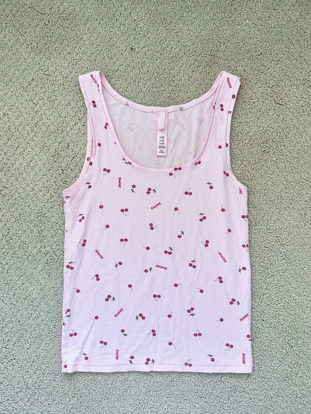 SKIMS Pink Ribbed Cherry-Print Tank Top